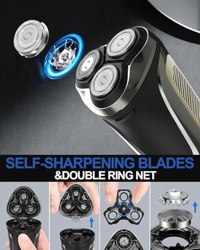 Image of Electric Shavers Men, Wet and Dry Electric Razor, Waterproof Cordless Men Razor Cordless Rotary Beard Rechargeable Shaver LED Display with Pop up Trimmer and Travel Lock