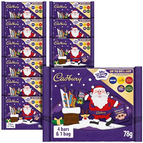 Image of Cadbury Christmas Chocolate Selection Pack 78g (Pack of 10), perfect stocking filler, by Cadbury Gifts Direct