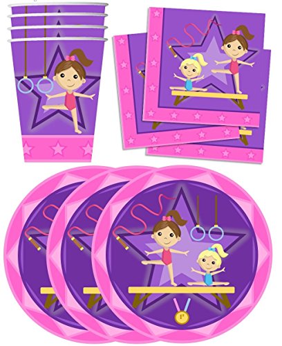Gymnastics Star Birthday Party Supplies Set Plates Napkins Cups Tableware Kit for 16 Gymnastics Star Birthday Party Supplies Set Plates Napkins Cups Tableware Kit for 16