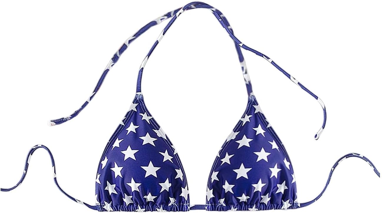 MakeMeChic Women's Flag Bikini Top Halter Tie Back Triangle Bathing Suit Beach Vacation Swimsuit