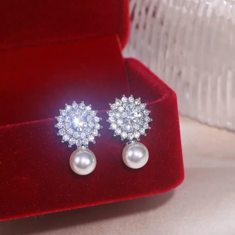 OBCPD Pendientes colgantes de perlas de imitación para Mujer, aretes de Flor de Cristal Brillante, joyería de boda, Regalos