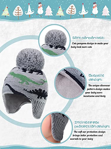 Baby Boy Hat Scarf Mittens Set Winter Warm Hat Knitted Beanie Gloves Toddler Fleece Mittens Earflaps (Grey, Blue, Green, 2-3 Years) #TOP1