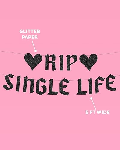 Miniatura 4 de xo, Fetti RIP Single Life - Cartel con purpurina – Negro, 5 pies | Decoraciones de despedida de soltera, fondo divertido de despedida de soltera,