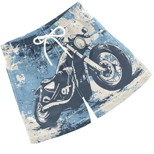 Pigsaly Boys' Swim Board Shorts Blue White Motorcycles Boy's Swim Trunks Kids Swimwear XS