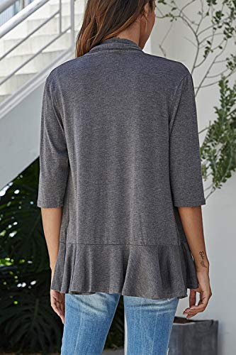 Image of Bluetime Women Casual Lightweight Open Front Cardigans Soft Draped Ruffles 3 /4 Sleeve Cardigan (S-3XL)