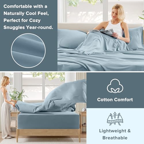 Image of Comfort Spaces 100% Cotton Percale Sheets King Extra Deep Pocket 4 Pc, Blue