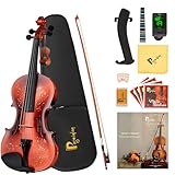 Poseidon Violin for Beginner, Full Size Violin Set for Student Spruce Acoustic Violin Fiddle with Case, Bow, Rosin, Horse Bridge, Extra 4/4 Strings Full Set, Shoulder Rest, Tuner - Christmas Red