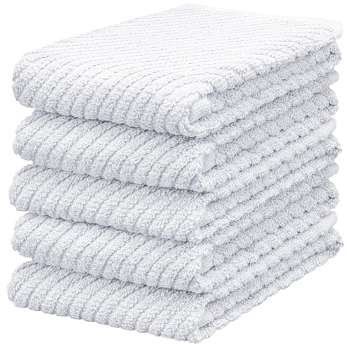 DecorRack 5 Pack 100% Cotton Kitchen Towels, 16x19 inch Soft Terry Dish Towels Absorbent & Durable for Drying, Cleaning & Cooking, Grey (Pack of 5)
