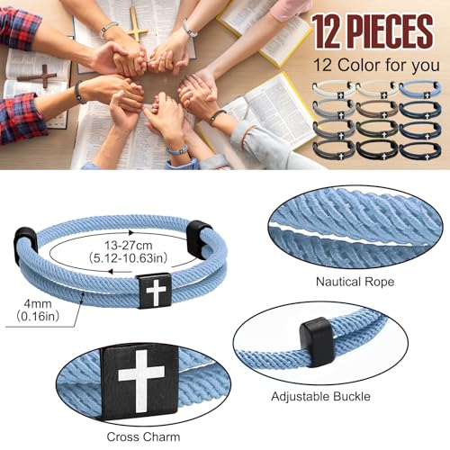12 Pcs Braided Cross Bracelet for Men Women Christian Adjustable Rope Jesus Bracelets with Metal Knot Christian Baptism Gifts2