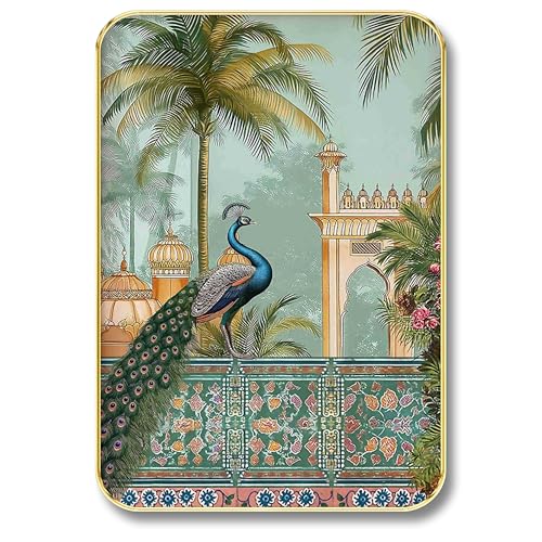 Image of Livin'luxe Royal Peacock Wall Art - Traditional Indian Palace-Inspired Framed Painting for Living Room & Hall - Ethnic Heritage Decor with Golden Frame (13 x 19 Inch) MG01-65