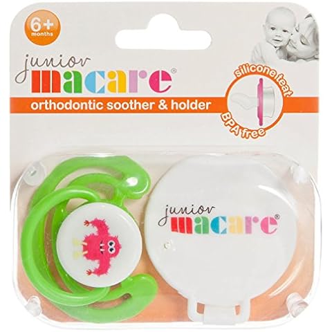 Junior Macare Orthodontic Silicone Soother & Clip 6 Months+ (Green & Pink) Cover
