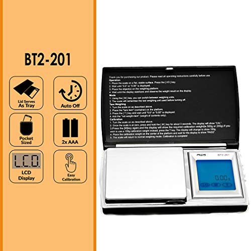 AMERICAN WEIGH SCALES BT2 Series Digital Gram Pocket Weight Scale, Black, 200 X 0.01G (AMW-BT2-201)