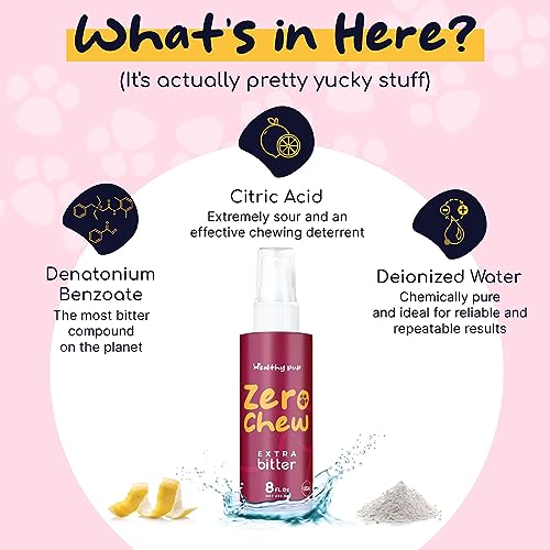 Healthy Pup No Chew Spray for Dogs to Stop Chewing - 8 oz Anti Chew Bitter Spray for Furniture, Wires, Wood - Extra Bitter and Sting Free