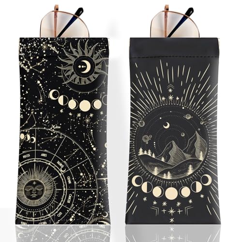 Image of Anikathy 2Pcs Sunglass Eyeglass Glasses Case Soft PU Leather with Cleaning Cloth Cute Glasses Pouch Bag for Men Women Girs