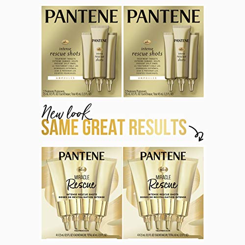 Pantene Hair Mask Miracle Rescue Shots, Intensive Repair Treatment For Damaged Hair, 4 Count 0.5 Oz Each, Twin Pack #TOP6