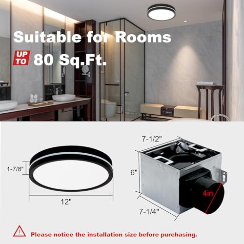 Image of Akicon Bathroom Exhaust Fan with Light, 80 CFM 2.0 Sones Bathroom Fans for Ceiling, 3CCT 15W Dimmable LED Light and 3.5W Nightlight Vent Fan Combo for Home, Round, Black