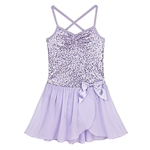 inhzoy Vestido de Danza Clásica Lentejuelas para Niña Maillot de Ballet con Falda Gasa Leotardo de Gimnasia Rítmica Patinaje Artístico Dancewear Lavanda 5-6 años