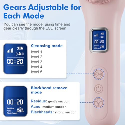 Lrbsule Limpiador Facial Electrico 2 en 1, Succionador de Puntos Negros, 5 Modos de Vibración, 3 Niveles de Succión, IPX7 Quita Puntos Negros Nariz, Cepillo Limpiador Facial - imagen 7