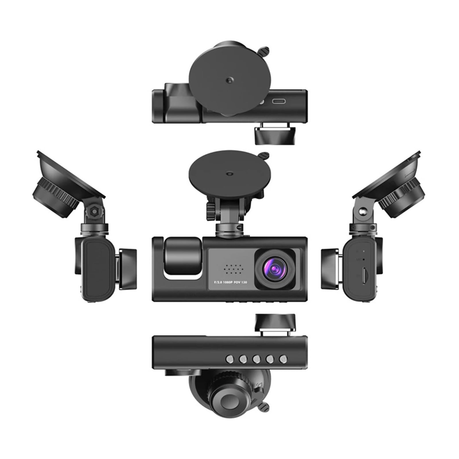 Dash Cam ABS Auto con 3 obiettivi, schermo da 2 pollici, fotocamera ricaricabile alimentata a batteria