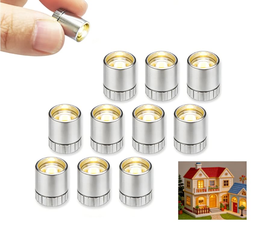 10-Pack LED Mini Lights for Dollhouses and Crafts,Battery-Operated Small LED Lights with Silver Plastic Casing,for Paper Lanterns, Party Decorations, and Dollhouse Accessories (warm white)