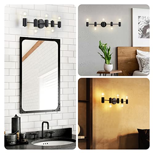 Image of WUZUPS 5-Light Bathroom Light Fixture Over Mirror Morden Vanity Wall Scones Light for Bedroom Living Room, E26 Base, Black