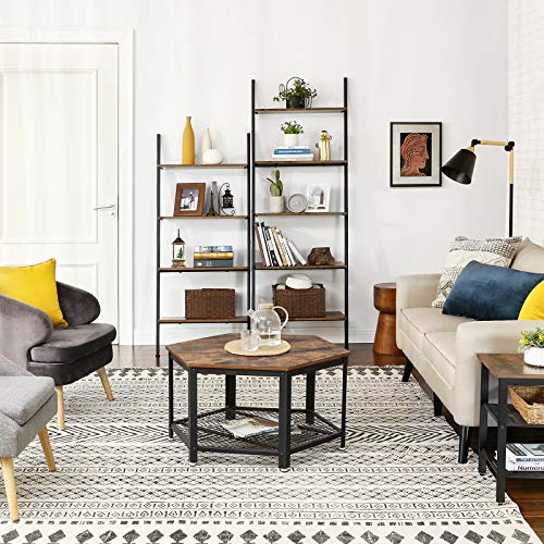 VASAGLE Alinru Ladder Shelf Leaning Shelf, 5-Tier Bookshelf Rack, for Living Room Kitchen Office, Stable Steel, Industrial Furniture , Rustic Brown ULLS46BX