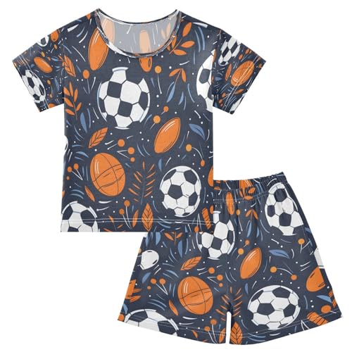 senya Short Sleeve Pajamas Sets Summer Cotton Sleepwear Football and Leaves