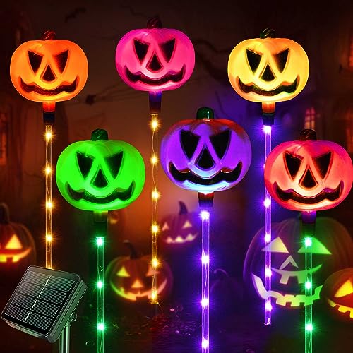 Homeleo Set of 6 Solar Pumpkin Pathway Lights for Halloween Decorations Outdoor, Color Changing Outdoor Lights, Light up Jack O Lantern Pumpkins Party Porch Yard HLD578 by Homeleo - Used condition - US$16.23