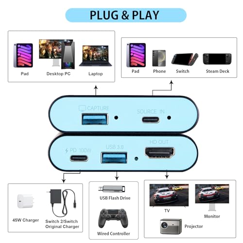 2-in-1 Switch 2 Dock & Capture Card with USB-C Video Input for Streaming - image 8
