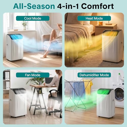 Image of SereneLife 14,000 BTU Portable Air Conditioner with Dehumidifier, Heat, & Fan | Wi-Fi Enabled Portable AC Unit for Rooms up to 650 Sq Ft | Compact Standing Air Conditioner with Window Kit