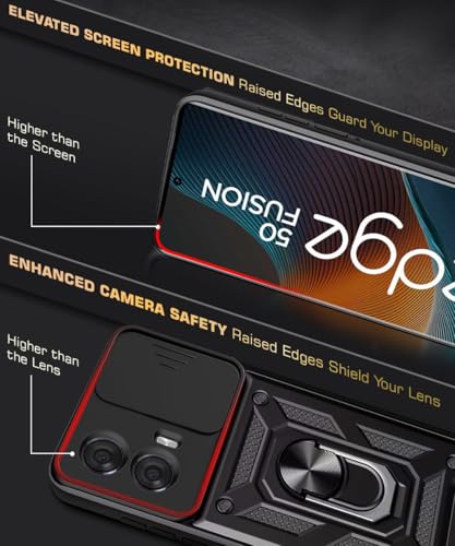 Image of WOW IMAGINE Armor Bumper Mobile Back Case for Moto Edge 50 Fusion 5G | Moto Edge G96 Fusion 5G Sliding Camera Cover | Shock Proof 360 Protection | Hybrid PC + TPU | Ring Holder with Kickstand - Black