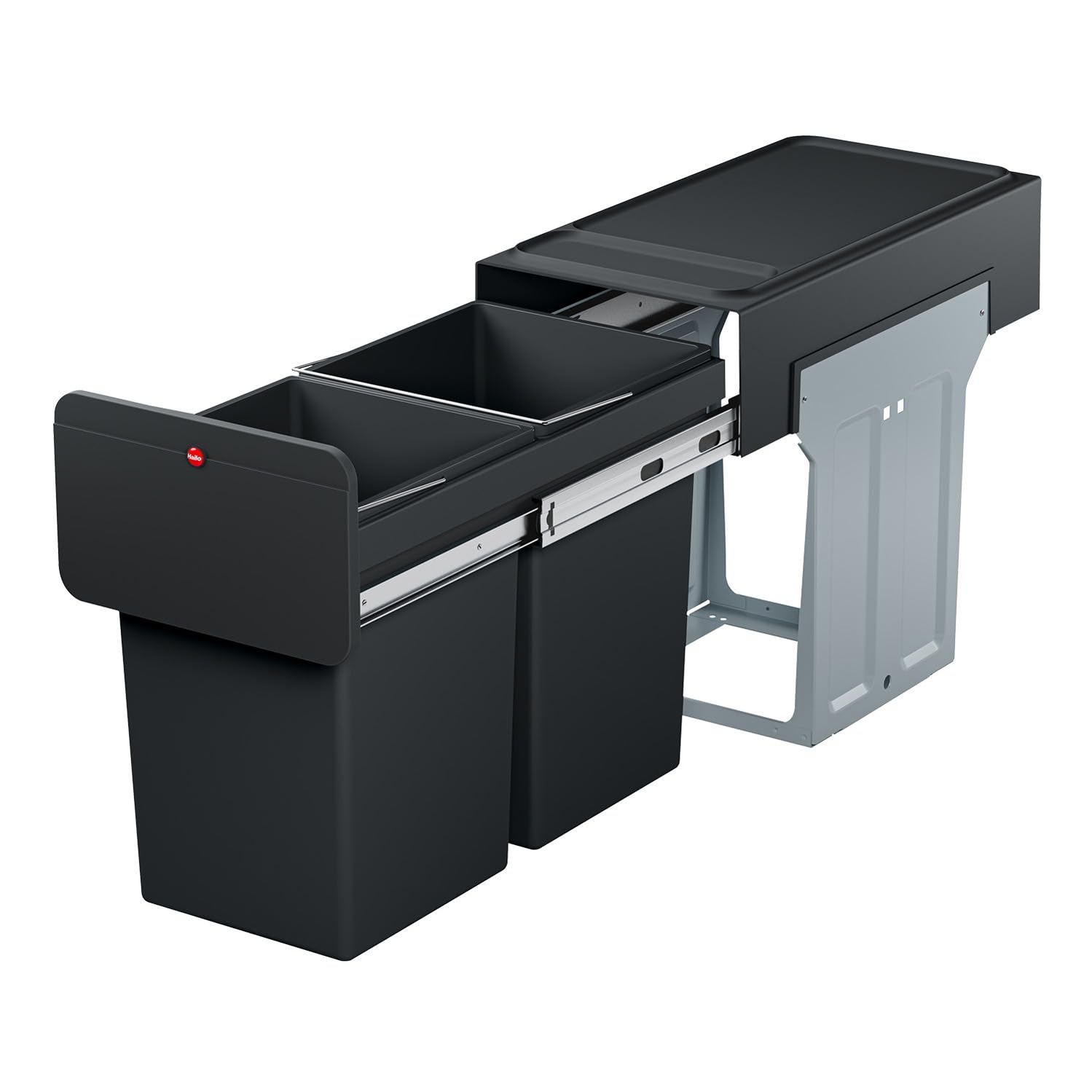 Hailo EcoLine Design Duo L Einbau-Mülltrennungs-System 2x14 Liter - Duo-Mülleimer mit Vollauszug - Stahlblech - schwarz - ab 30 cm Schrankbreite