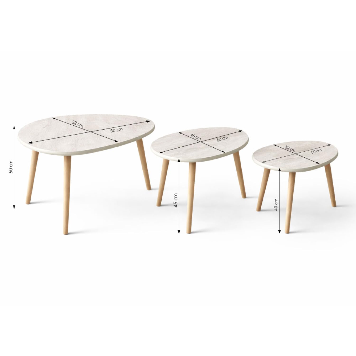 CONCEPTO FÁBRICA | Set 3 Mesas Bajas Gigognes Efecto Travertino Beige Tira | Diseño Elegante y Modulable | Bandeja MDF 1,8 cm | Estilo Contemporáneo | Ahorro de espacio para salón práctico y agradable