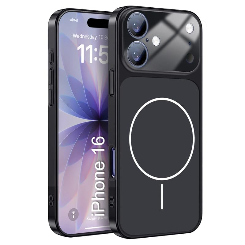 Image of LuxuryKase Converter Case for iPhone 16 | Premium Protective MagSafe Cover | iPhone 17 Pro Series Style Design | in Built Camera Guard | Wireless Charging Compatible - Black