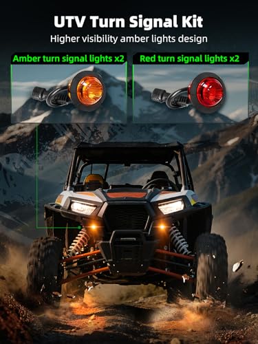 Image of UTV Turn Signal Kit, Pre-Wired, Plug and Play Universal Street Legal UTV Blinker Kits with Rocker Switch, Hazard Light, 110dB Horn, Compatible with Polaris, Can-Am - 4Pods Amber Red Lights