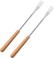 Vista 7 de DOITOOL 6 tenedores para fondue de acero inoxidable con mango de madera, diseño aislante térmico para postres de frutas, olla caliente, barbacoa al