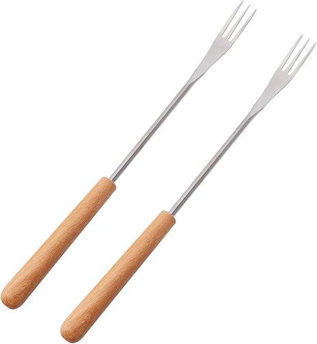 Miniatura 7 de DOITOOL 6 tenedores para fondue de acero inoxidable con mango de madera, diseño aislante térmico para postres de frutas, olla caliente, barbacoa al