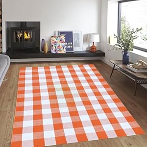 Fall outdoor rug orange buffalo plaid outdoor rug cotton hand woven buffalo check rug layered doormats for front doorfront porchfarmhouseentrywaypatio  urban country home decor