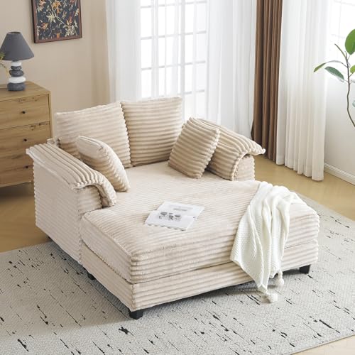 VINGLI 56' Oversized Chaise Lounge Chair, Beige Comfy Corduroy Chaise Sofa Recliner Bed Upholstered...