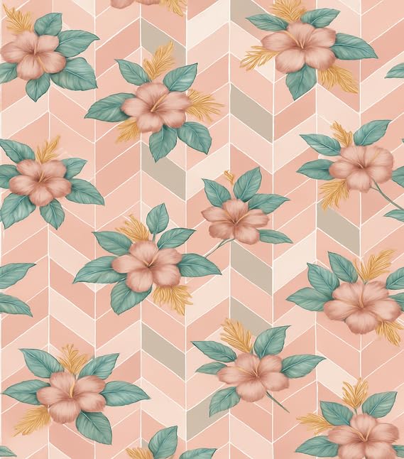 Image of Fitted sheet Peach Floral Chevron Print Fitted Bedsheet | Glace Cotton 140 TC | Double Size (48x75 inch) with 2 Pillow Covers (18x28 inch) | Deep Pocket up to 10 Inches - Soft & Comfortable