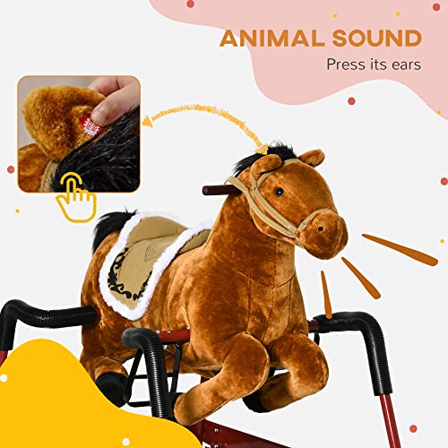 Qaba Kids Spring Rocking Horse, Ride on Horse for Girls and Boys with Sounds, Plush Animal Ride-on Toy with Soft Feel, Interactive Toy for Kids, Light Brown - Image 5