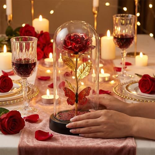Rosa eterna en cúpula de vidrio con luz LED miniatura 3