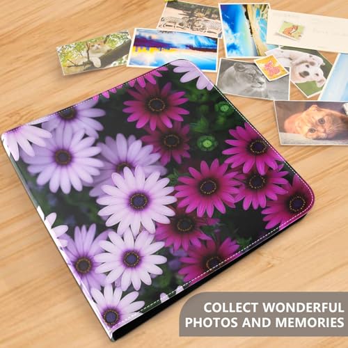 Álbum de Fotos Scrapbook Adhesivo DIY con Cubierta de Cuero PU Violeta con Flores Silvestres, Encuadernación de 3 Anillos, 40 Páginas, Tamaño 8x10 para Memorias miniatura 5