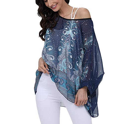 Image of Ckikiou Plus Size Batwing Flowy Semi Sheer Chiffon Blouse Tunic for Women Summer Floral Print Boho Beach Cover ups