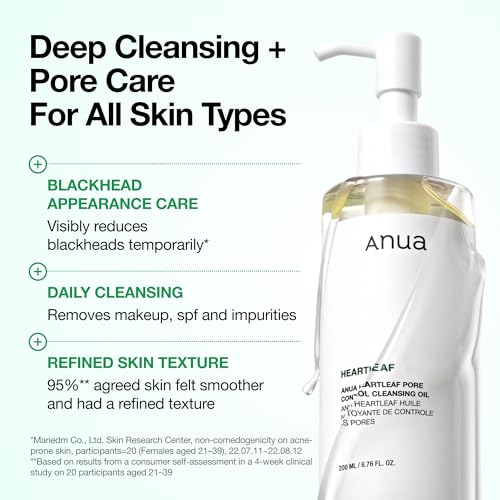 Image of Anua Heartleaf Pore Control Cleansing Oil, Pore Cleanser, Sebum Care, Gentle Melting Oil Cleanser for Face, Safe For All Skin Type, Daily Hydrating Makeup Remover, Korean Skin Care (6.76fl.oz)