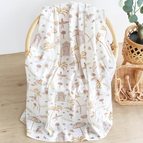 Image of LifeTree Baby Swaddle Blanket, 70% Viscose from Bamboo and 30% Cotton Muslin Swaddles Blankets Boys Girls, Swaddling Blanket for Newborn, Super Soft Large 47 inch x 47 inch, Yellow Sandy Beach