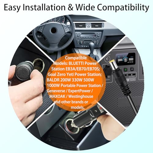 Image of 16.4 FT Car Charger Cable, 12V /24V DC7909 Car Cigarette Lighter Cable Compatible with BLUETTI /ExpertPower /Westinghouse Portable Power Station,16AWG 8mm DC Power Cord with 15A Fuse (16.4FT, DC7909)