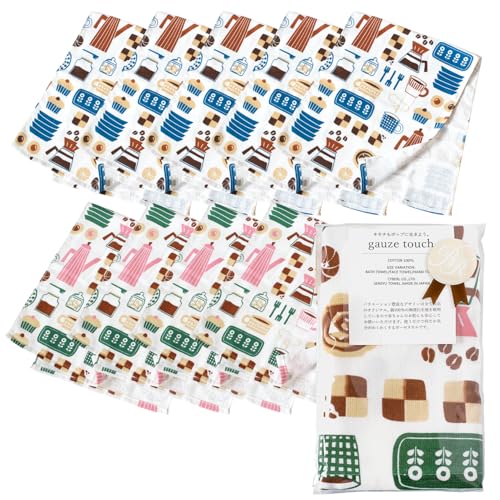 ブルーム フェイスタオル プチギフト 10枚セット ガーゼタッチ リボンシール付き お配りギフト 日本製 泉州タオル 個包装 (フィーカ)