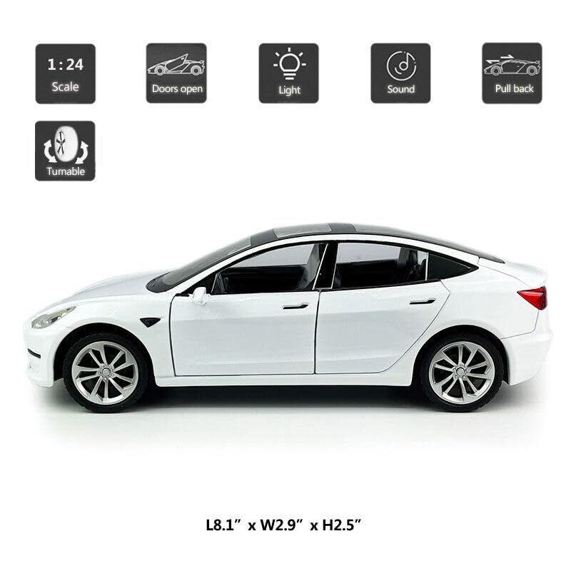 Image of Special Edition Die-cast Car,Pull-Back Alloy Metal 1:24 Large Diecast Metal Pullback Diecast Tesla Model 3 Toy Car with Six Opening Doors,Light Music Boys Gifts Toys【Colors as Per Stock】