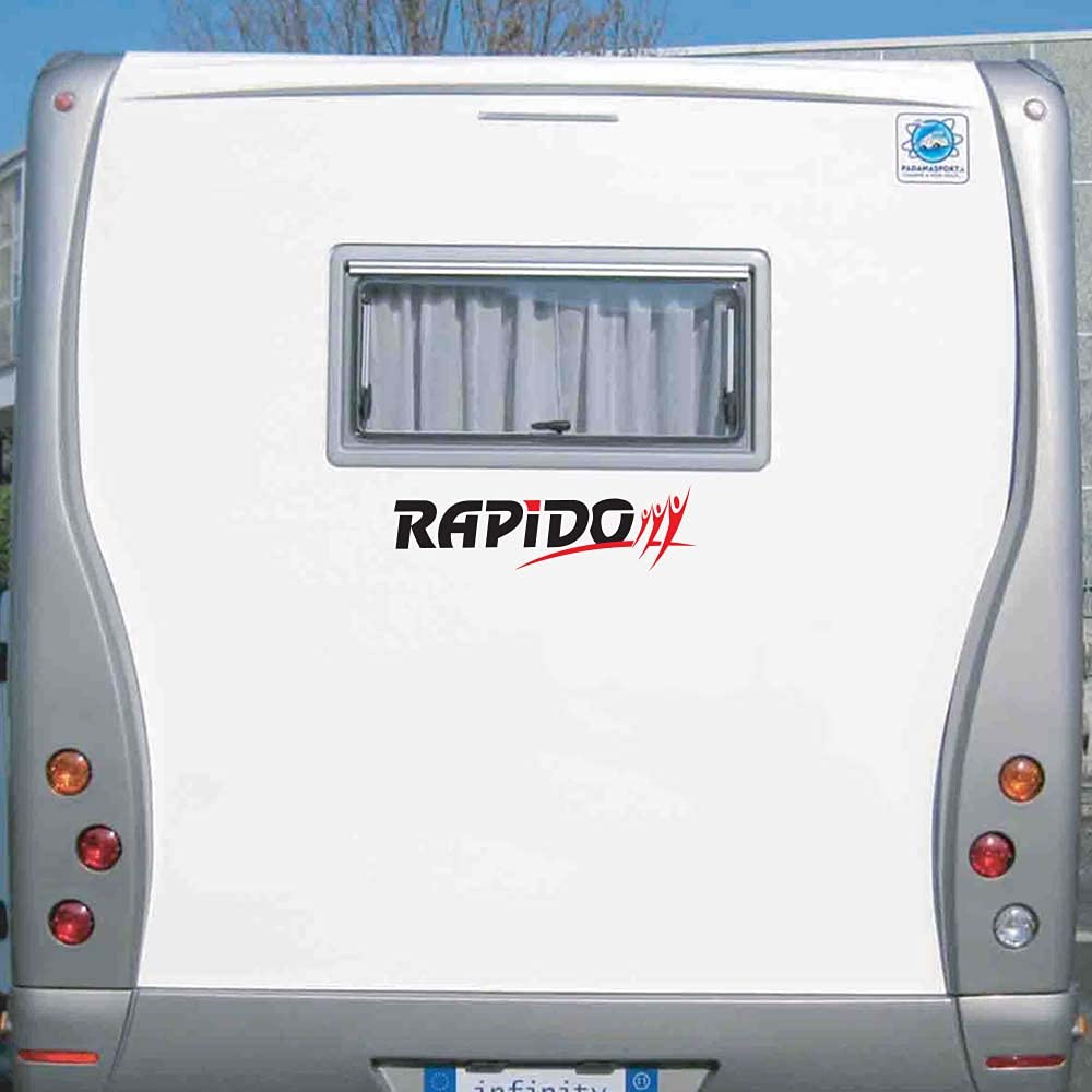 Adesivo Rapido per Camper in Vinile prespaziato - Kit 8 Adesivi componibili in Vinile Resistente agli Agenti atmosferici Colore Nero/Rosso
